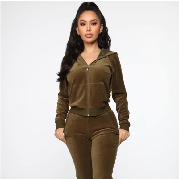 Fashion Nova Olive Velour Tracksuit - Picture 1 of 2